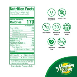 Hampton Farms - USA Grown All-Natural - Fancy Roasted In-Shell Salted Peanuts - 5 lb. Bags - 4 Pack