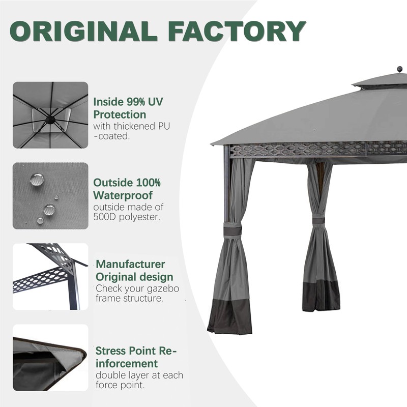 JANCANOPY Replacement Gazeb Cover for 10X12Ft Oakmont Gazebo L-GZ1188PST-A,Pinehurst Gazebo
