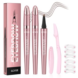 GCVSE 2Pcs Eyebrow Pencil, Rose Gold Microblading Eyebrow Pencil with 4 Micro-Fork Tips, Long-Lasting Brow, Waterproof, Smudgeproof - Easy Creation of Natural Looking Defined Eyebrows (Dark Brown)