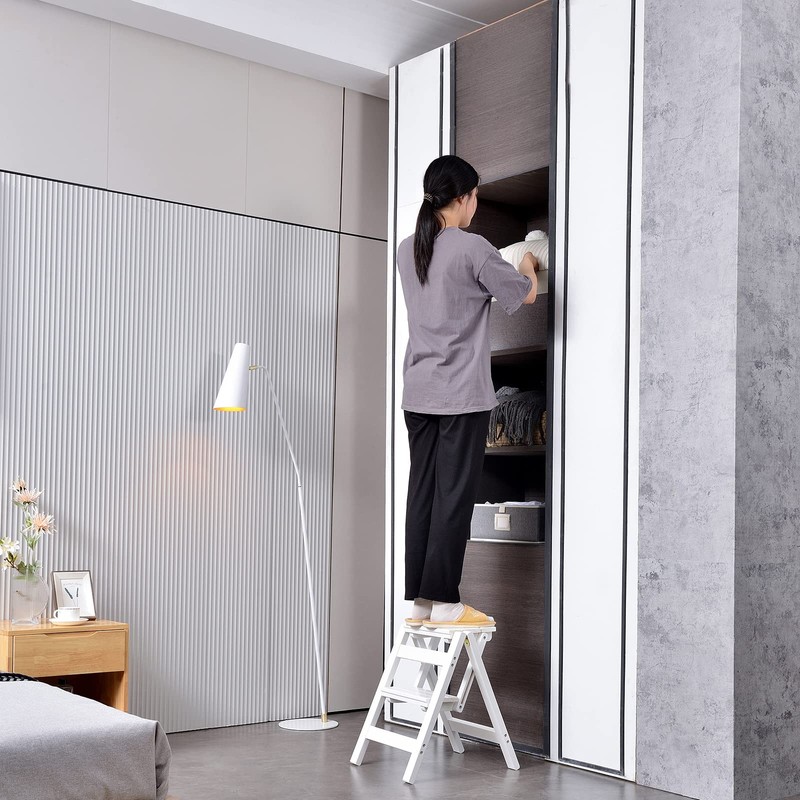 Folding Step Stool Step Ladder 3 Tier, Multi-Functional Folding Solid