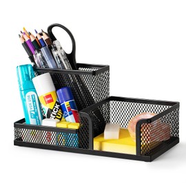 deli deli Schreibtisch Organizer aus Drahtmetall, Multifunktionale Organisation mit Stifthalter und Aufbewahrungskörben, für Zuhause und Büro, 3 Fächer, Schwarz