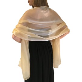 Central Chic Silky Iridescent Pashmina Wrap Stole Shawl For Weddings Bridal Bridemaids & Evening Wear (Champagne Gold)