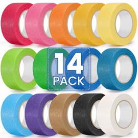 14 Rolls Colored Masking Tape, 1 Inch x 140 Yards Total Length Painters Tape, 14 Different Rainbow Colors Paper Tape, Writable Art Tape for Crafts Labeling Coding, DIY Decorations & Classroom Supplies