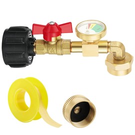 welltop Propane Adapter 1lb to 20lb, QCC1 Propane Refill Elbow Adapter with Gauge and ON-Off Control Valve 90 Degree Propane Refill Pressure Adapter for Camping Grill 1LB Bottle Tank 20~40LBS Cylinder