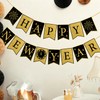 Happy New Year Banner Decorations Pre Assembled Glitter Gold Black
