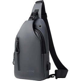 Waterproof Sling Bags Mens Shoulder Crossbody Backpack with USB Charging Port& Headphone,Outdoor Lightweight Bag - Color: Grey