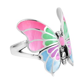 AeraVida Exotic Graceful Butterfly Multi-Color Mother of Pearl .925 Sterling Silver Ring Elegant Wedding Rings For Women | Casual Comfort Fit Silver Rings for Women | Butterfly Ring | Gift for Women