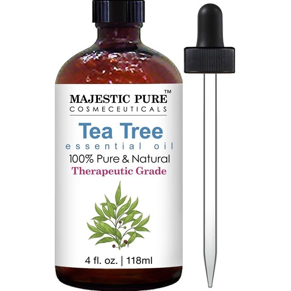 Majestic Pure Therapeurtic Melaleuca Alternifolia Tea Tree Oil with Dropper, 4 Onces.