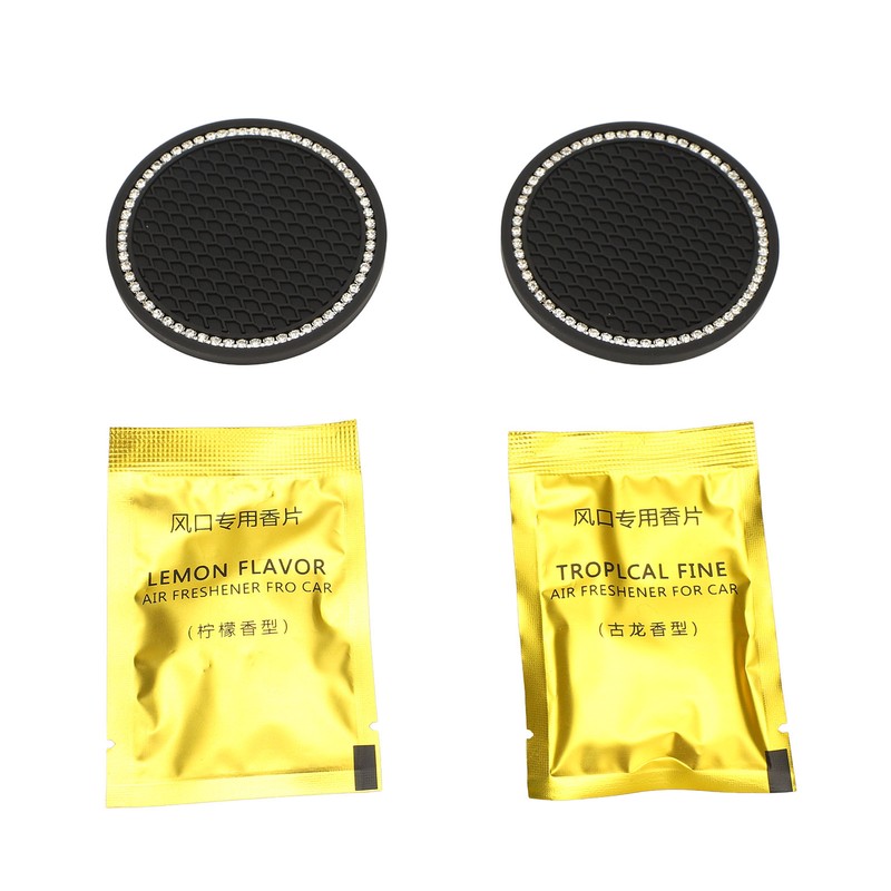 Bling Car Accessories Set Rhinestone Steering Wheel Cover Coaster Starter