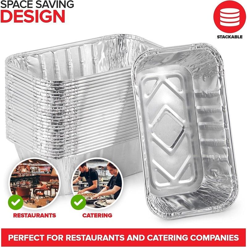 ReadySteadyServe Pack of 50 Aluminium Foil Food Containers with Lids