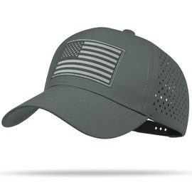 UALON American Flag Trucker Hat, Quick Dry Baseball Cap for Men & Women, Laser Cut Mesh Waterproof Snapback Hats Dark Gray