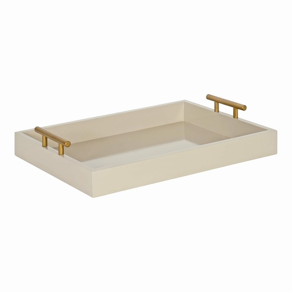 Kate and Laurel Lipton Mid Century Modern Decorative Wood Tray with Brushed Gold Metal Handles, Sand Brown