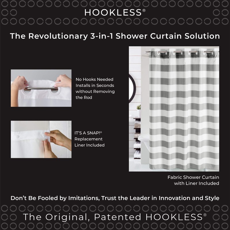 Hookless Cabana Stripe Shower Curtain with Peva Liner