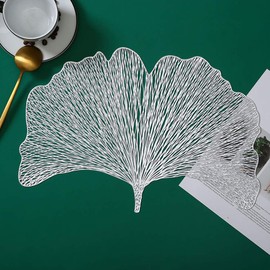 Hosoncovy Pack of 4 Ginkgo Biloba Decorative Placemats, PVC Placemats, Hollow Table Placemats, Heat Resistant, Non-Slip Placemats, Leaf Place Mats for the Living Room, Kitchen (Silver)
