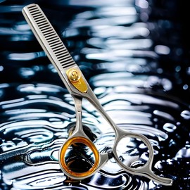 6" Barber Scissors With Finger Rest Razor Sharp Blades Hair Cutting Scissors and Thinning Shears Salon Tools - German Stainless CE (Thinning Shears W/Cur Finger Rest)