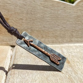 Arrow Charm Pendant Necklace - Gunmetal Copper Amulet, Men Native American, Women Accessories, Strength and Protection, Viking Courage, Mens Gifts, Best Friend Gift, Long Arrows, Hammered (Copper)