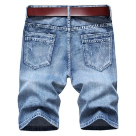 LONGBIDA Men's Jean Short Relaxed Fit Stretch Casual Denim Shorts, Blue, 32