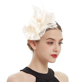 Fascinator Headband,Fascinators Hats for Women，Cocktail and Party Fascinator Hair Clip with Feathers, Flowers and Mesh,Kentucky Derby Hats for Women Headband(Coffee)