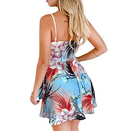 CASURESS Womens Dresses V Neck Mini Floral Spaghetti Strap Tie Knot Front Flowy Pleated Swing Dress (X-Large, Type 2)
