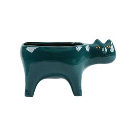 QUINTRA Cat Planter, Animal Succulent Pots, Ceramic Cat Mini Flower Pots, Cacti/Plants, Container for Home, Office, Desk, Windowsill Decoration, Plants Not (Green, One Size)