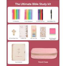 BellaHold Bible Journaling Kit with Big Capacity Pencil Case, 50pcs Bible Journaling Supplies, Bible Tabs, Bible Highlighters and Pens No Bleed，Journaling Supplies for Bible Gifts (Light Pink)