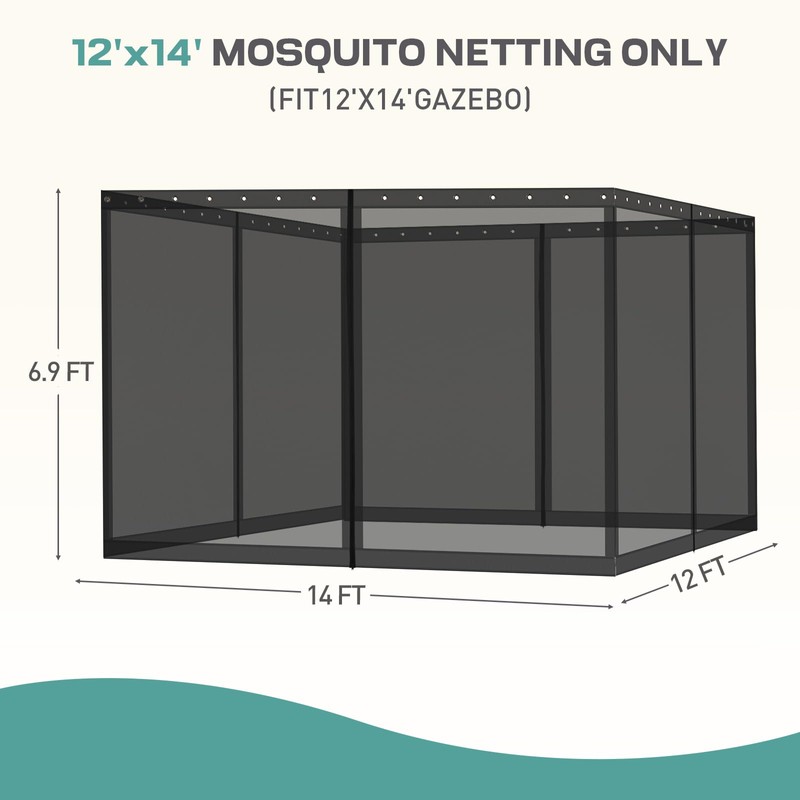 Aoodor 12x14 ft Gazebo Mosquito Netting, Replacement 4-Panel Sidewalls with