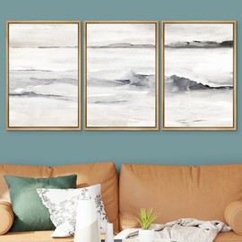 SIGNWIN Framed Canvas Print Wall Art Set Pastel Grunge Ocean Wave Landscape Nature Wilderness Illustrations Modern Art Decorative Scenic Zen for Living Room, Bedroom, Office - 24"x36"x3 Natural