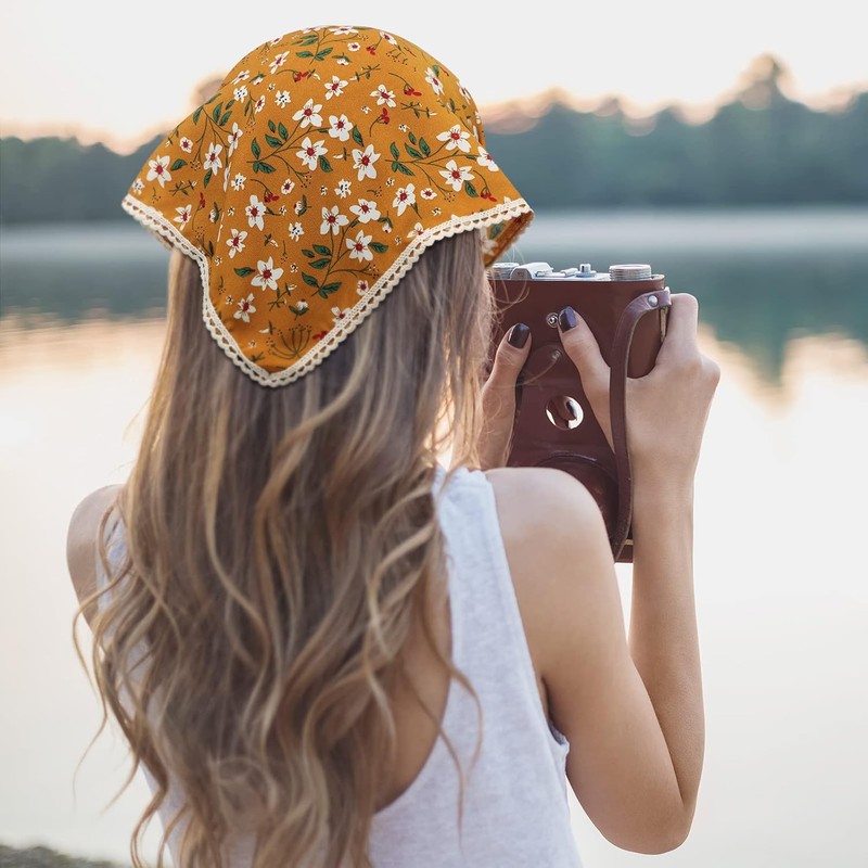 Dingion - Pañuelos florales para el cabello con estampado de
