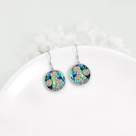 Tree of Life/Daisy/Butterfly/Lotus Earrings 925 Sterling Silver Filigree Flower Earrings Jewellery Gift for Women, Sterling Silver, Abalone