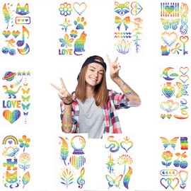 MLPKOI 10 Sheets Rainbow Glitter Tattoos for Children, Children's Tattoo Stickers, Temporary Tattoos, Rainbow Glitter Tattoo Set, Fake Tattoos for Girls, Birthday Party Gift