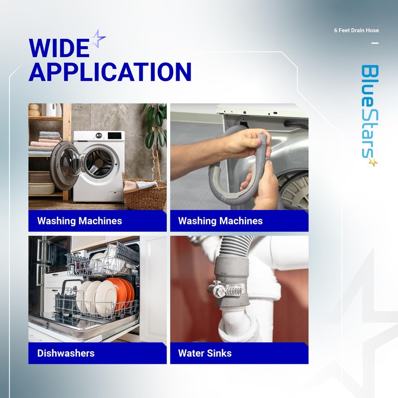 BlueStars 6-Foot Universal Dishwasher & Washing Machine Drain Hose –