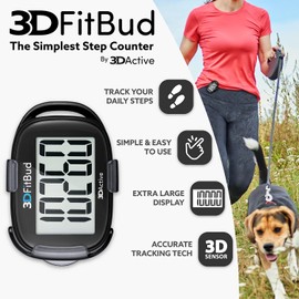 3DFitBud Simple Step Counter Walking 3D Pedometer with Clip and Lanyard, A420S (Black with Clip)