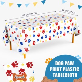 Gilprop 2 Pack Blue Dog Paw Print Plastic Tablecloth 54x108 Inch Table Cover Large Paw Print Plastic Disposable Rectangle Table Cover for Puppy Dog Birthday Party Supplies(Red)