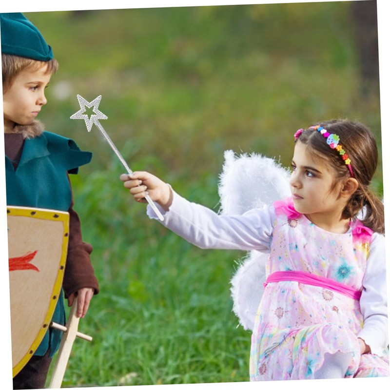 STOBOK 2個 シルバーコーティング星スティック プリンセス用魔法の杖 舞台衣装 パーティー ハロウィンに 鮮やかな星飾り付き 女の子ドレス