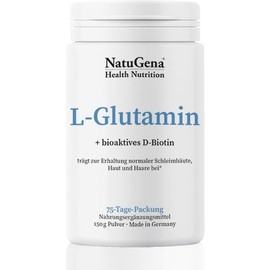 NatuGena L-Glutamine, Bioactive Biotin, Contributes to the Preservation of Mucous membranes, Skin and Hair, 150 g Powder (2.5 Month Pack)