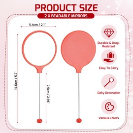 uxcell 2 Pack Beadable Mirrors with Handle, 5.7 Inch Long Bead Mirror Bars Removable, Portable Round Hand Mirrors for DIY Jewelry Making and Beaded Crafts (Red)