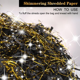 Meng Jiaran Black Gold Glitter Shredded Tissue Paper for Hampers 200g Shredded Tissue Paper for Gift Boxes Tissue Paper for Wrapping Gifts Hamper Filling Packaging Filler for Birthdays Christmas