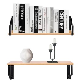 DEMSFIA Floating Book Shelves for Wall, Small Wood Wall Mounted Bookshelf Set of 2 for Living Room, Office, Bedroom, Kitchen, Bathroom Storage, Solid Pin Wood 17.3" x 7.4"