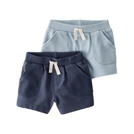 little planet by carter's Baby 2-Pack Shorts Made with Organic Cotton, Blue, Green, 9M