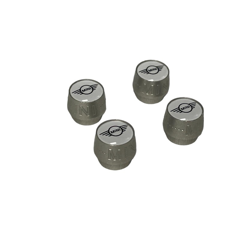 MINI Cooper Emblem Logo Silver Tire Valve Stem Caps Set