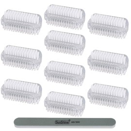 Pack of 10 Double-Sided Hand Brush Nail Brush with Hard Bristles Hand Wash Brush Fingernail Brush with 5 Nail Files for Cleaning Hand Nail Bathroom Sink