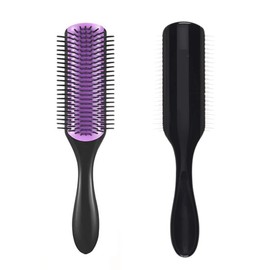 NuAngela Cepillo de pelo de 9 filas, cepillo de pelo extraíble fácil de limpiar para peinar, desenredar, moldear, alisar, secar por soplado, separar, definir rizos para cabello rizado... (morado)