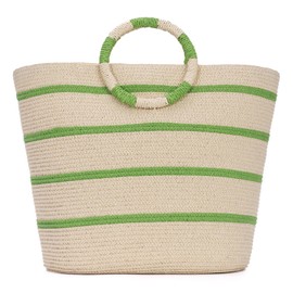 EVEOUT Straw Bag Women's Summer Beach Bag Large Boho Style Striped Handbag Woven Straw Basket Bag Straw Beach Bag, Green