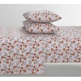 Feather & Stitch Softest 100% Cotton Sheets, 300 Thread Count Percale Weave Bedding, 16" Deep Pocket, Cooling Sheets, Breathable Bed Set, Hotel Premium Quality (King, Florence)