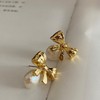 Elegant Pearl Bow Knot Stud Earrings for Women Girls Sterling