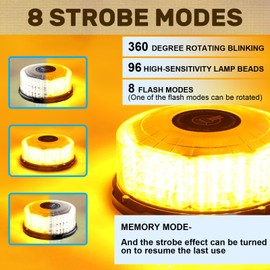 Nrgedzam 1PCS Beacon Light, Roof Top Emergency Strobe Lights, Amber Beacon Light, 96 LED Trailer Lights Magnetic, Caution Lights with Magnetic for Truck Trailer Forklift Tractor Golf Carts