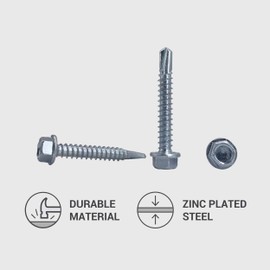 (Pack of 120) DIN 7504K Galvanised Steel 5.5 x 38mm Screws Self Drilling Tapping Screw Hex Washer Head Self Tapping (120, 5.5 x 38mm)