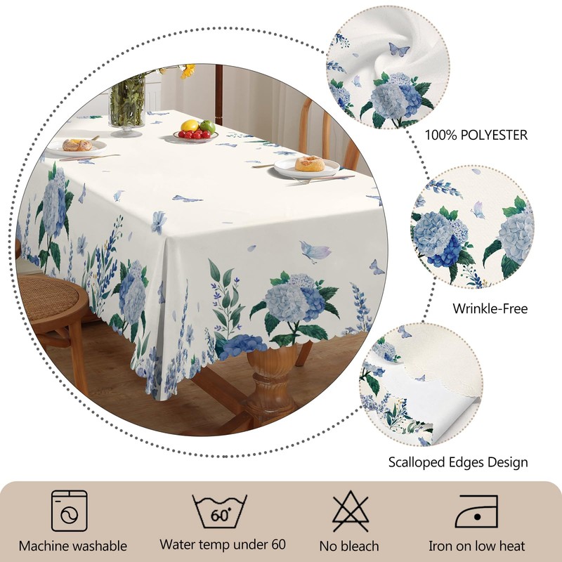 iEvery Hydrangea Flowers Tablecloth Rectangular Wipe Clean Table Cloth Polyester