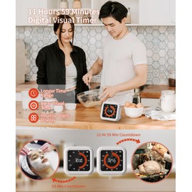 MeesMeek Digital Visual Timer - Max 11H 59M Rechargeable Countdown Timer with VA Display, Clear Digits, Adjustable Volume and Brightness, Magnetic Digital Timer for Kitchen, Classroom, Office (White)