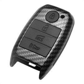 TANGSEN Key Fob Case for KIA Optima Rio Sorento SPORTAGE 4 Button Keyless Entry Remote Black Carbon Fiber Pattern ABS Black Silicone Cover
